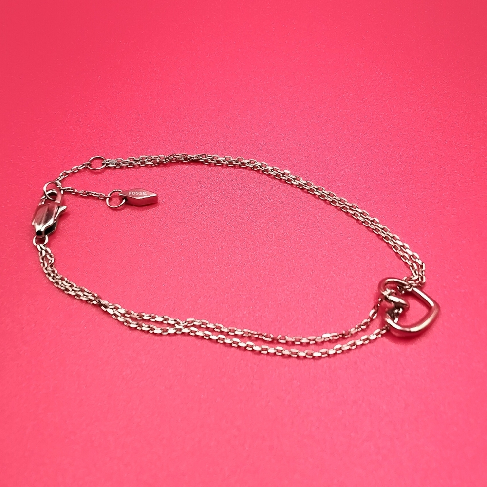 Silvertone Fossil Heart Bracelet